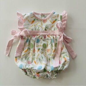 Marco & Lizzy 9 Months Baby Girl Easter Bow Bubble Romper Pima Cotton Pink